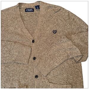 Chaps Men's Tan Marled Knit Button Front Cardigan Sweater w/ Pockets Size Large